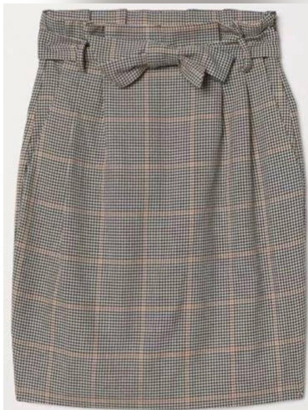 Plaid Paperbag Waist Pencil Skirt in Taupe and Black